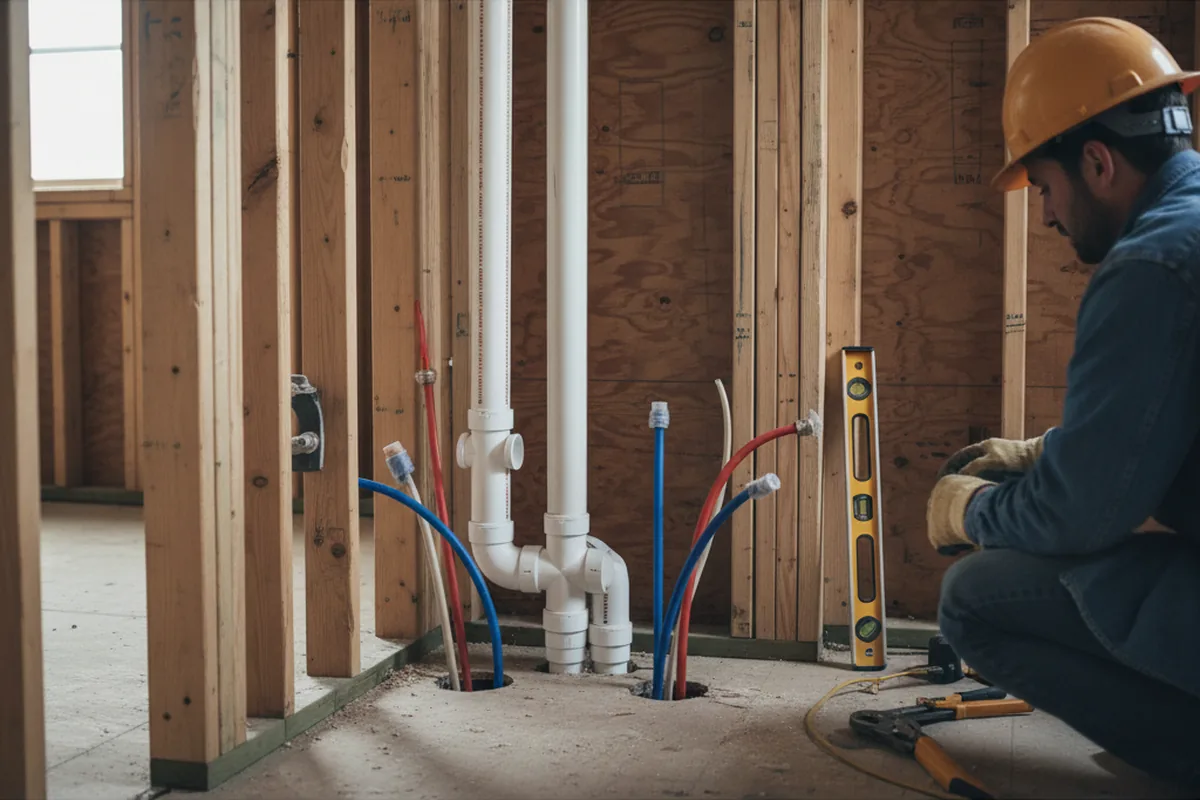 Drain and supply rough-in during Sump Pump Repair in Boyce